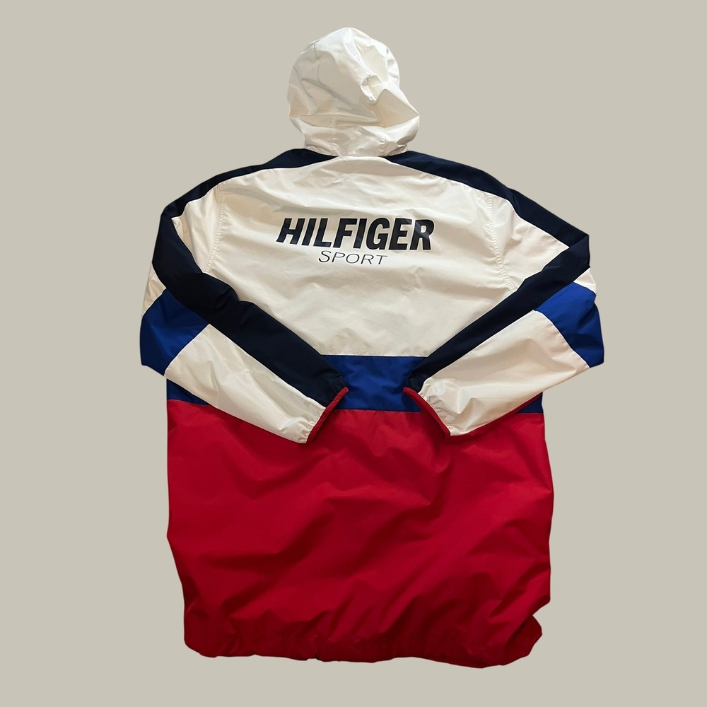 Tommy Hilfiger Sport Longline Windbreaker Jacket Red White Blue Large 78E5550